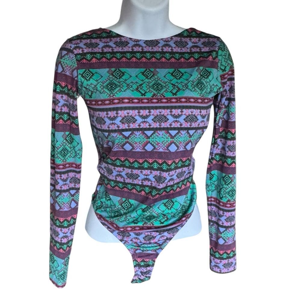 Vibrant Patterned Long Sleeve Bodysuit Size L